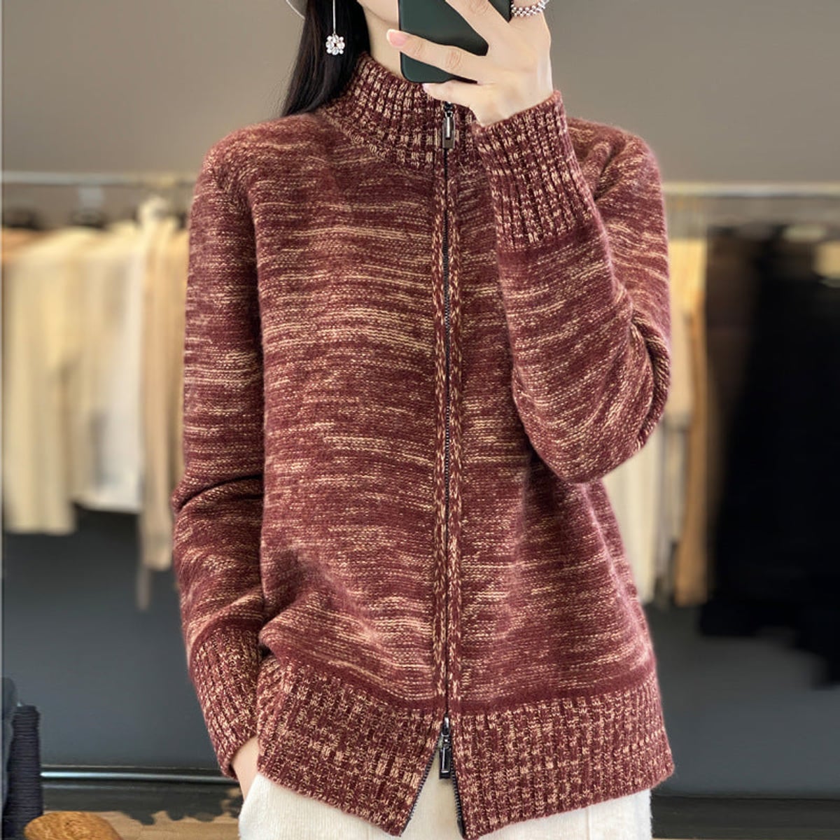 dames oversized vest met staande kraag in rood