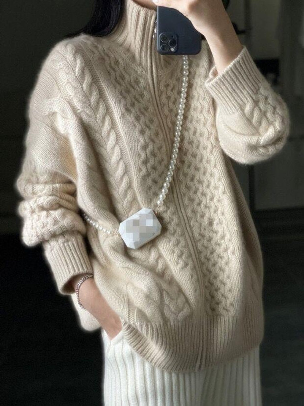 dames oversized vest met staande kraag en rits in ecru