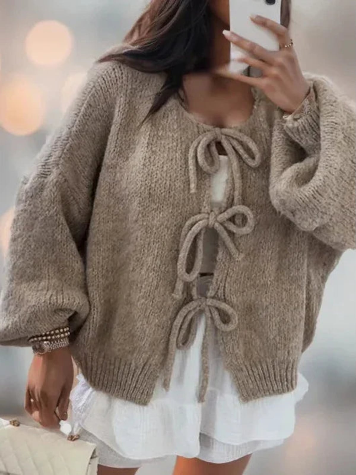 dames oversized vest met striksluitingen in khaki