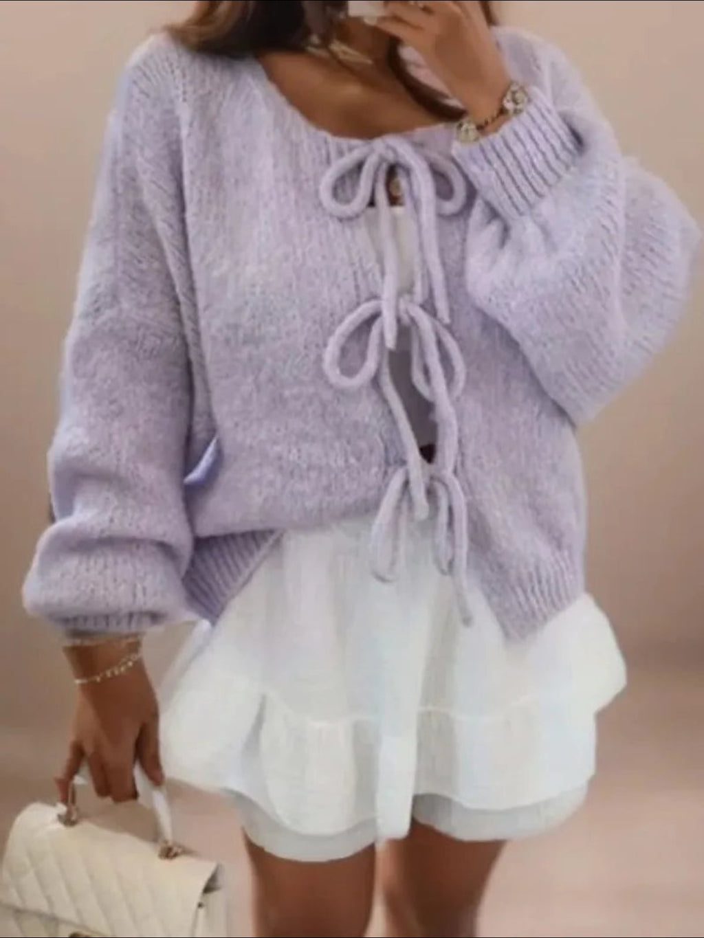 dames oversized vest met striksluitingen in paars
