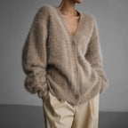 dames oversized vest met v-hals in beige