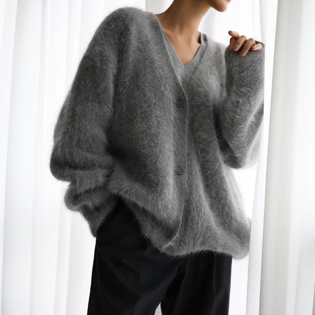 dames oversized vest met v-hals in grijs