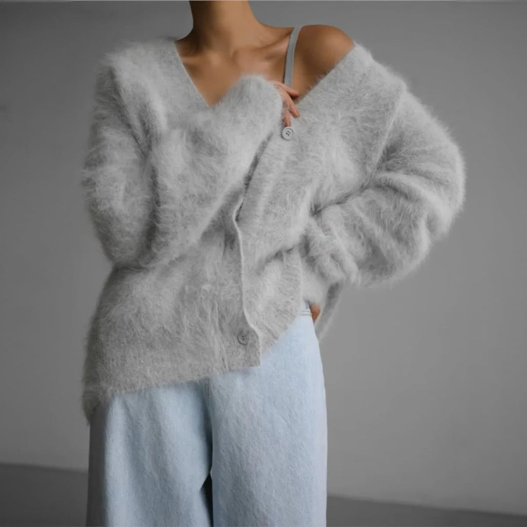 dames oversized vest met v-hals in lichtgrijs
