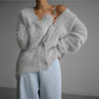 dames oversized vest met v-hals in lichtgrijs