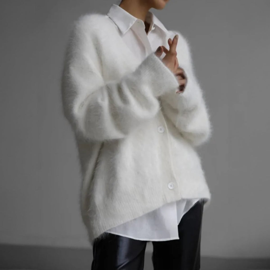 dames oversized vest met v-hals in wit