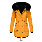 dames parka winterjas getailleerd met capuchon in goud