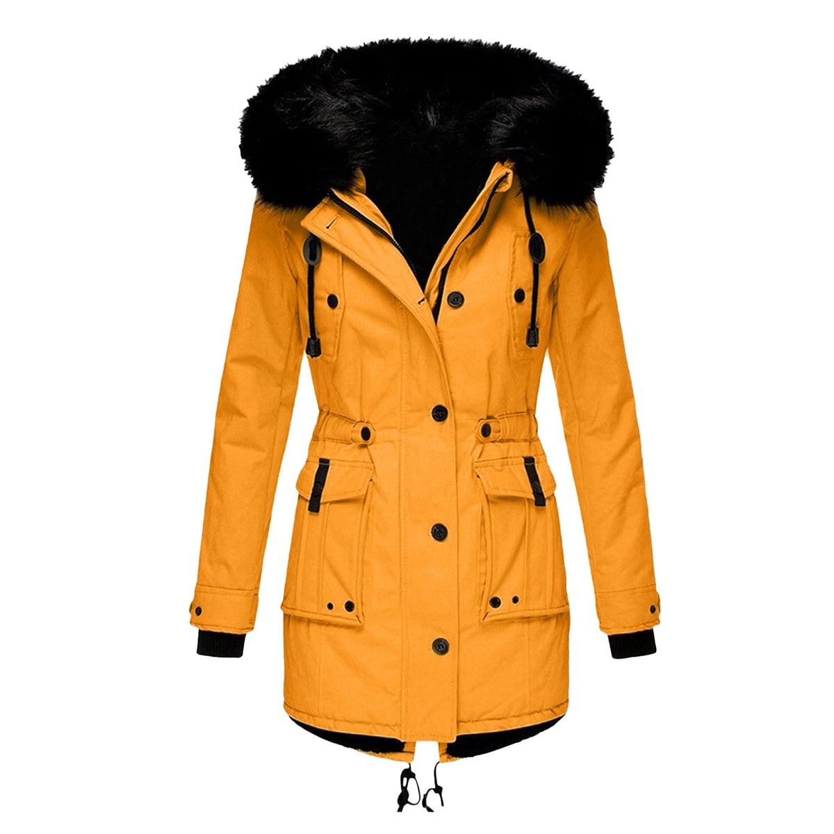 dames parka winterjas getailleerd met capuchon in goud