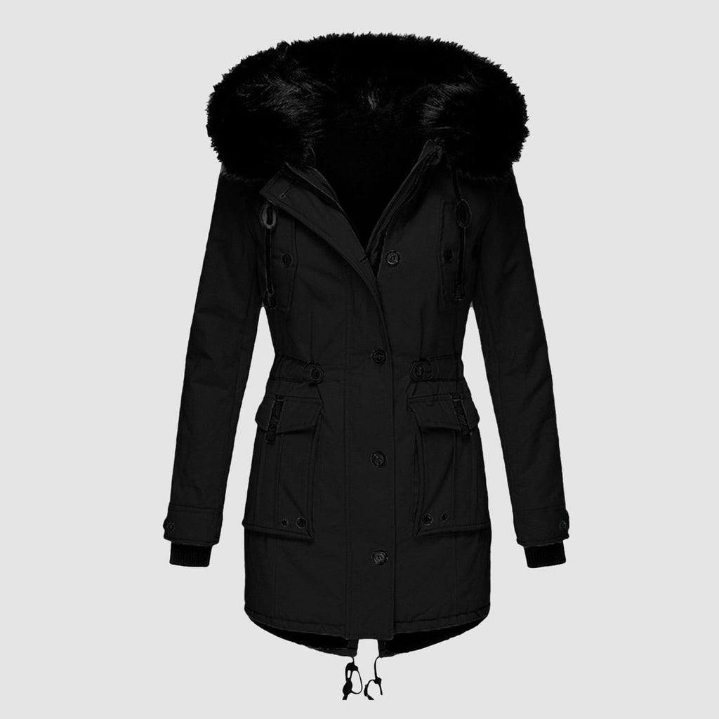 dames parka winterjas getailleerd met capuchon in zwart