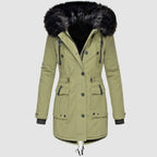 dames parka winterjas getailleerd met capuchon in groen