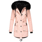 dames parka winterjas getailleerd met capuchon in roze