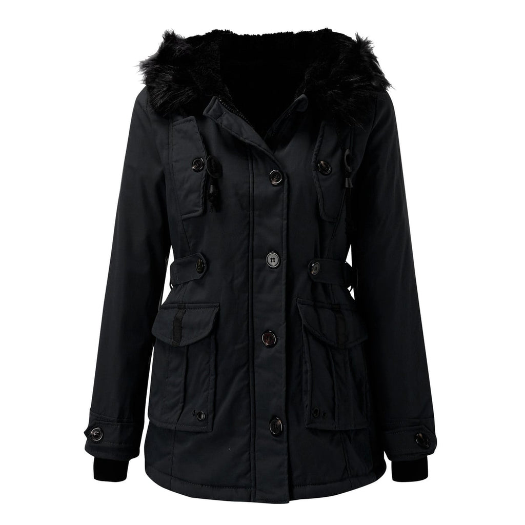 dames parka winterjas getailleerd met capuchon in zwart