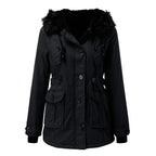 dames parka winterjas getailleerd met capuchon in zwart