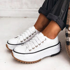 dames platform sneaker met vetersluiting in wit