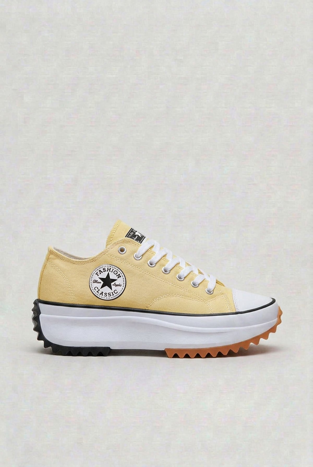 dames platform sneakers met vetersluiting in geel