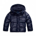 dames pufferjas met capuchon in donkerblauw