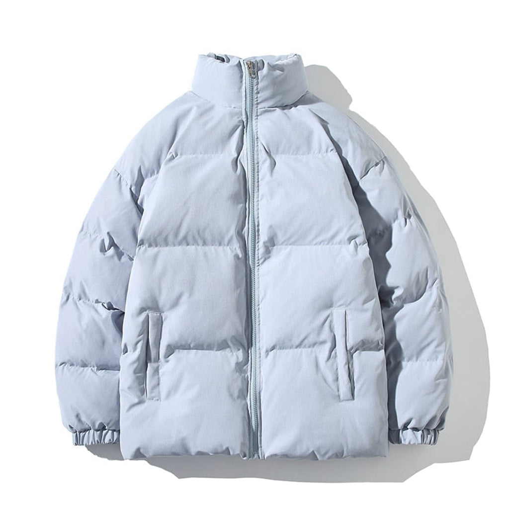 dames pufferjas met staande kraag in blauw