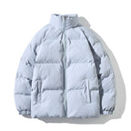 dames pufferjas met staande kraag in blauw