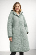 dames pufferjas zonder capuchon lang in groen