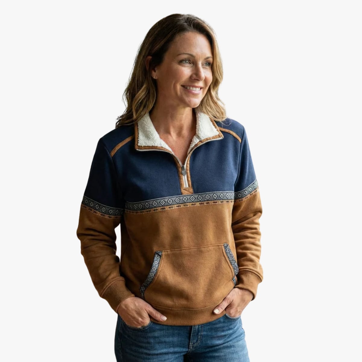 dames quarter zip trui met sherpa kraag