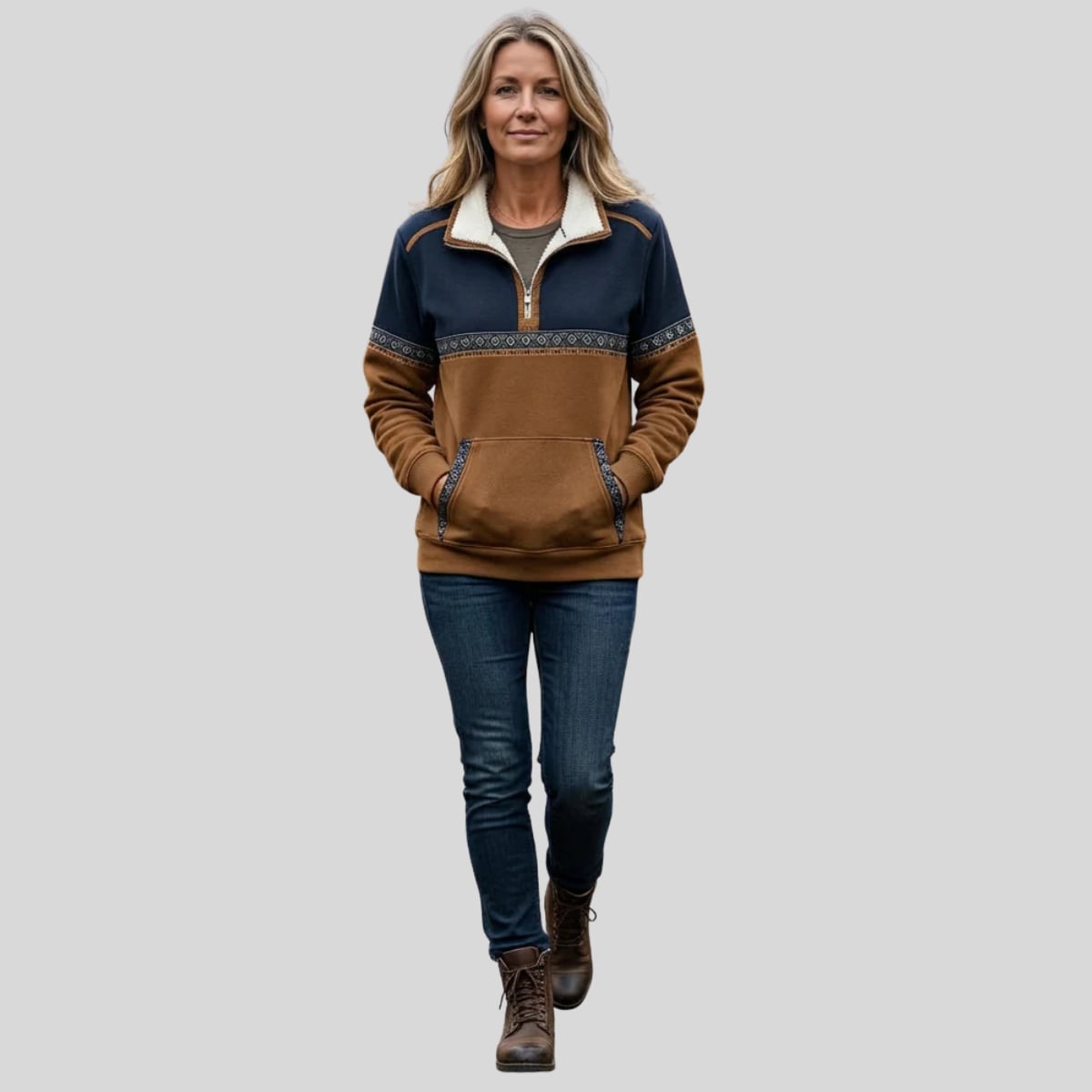 dames quarter zip trui met sherpa kraag