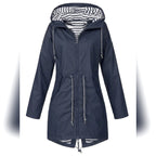 dames regenjas met capuchon in blauw