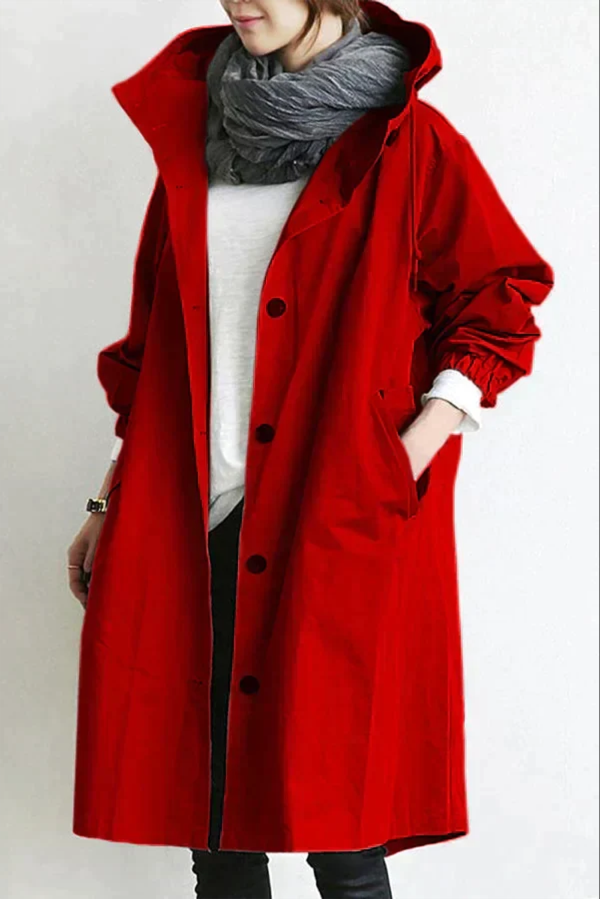 dames regenjas met oversized capuchon rood