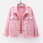 dames relaxed fit spijkerjasje met hemdkraag in roze