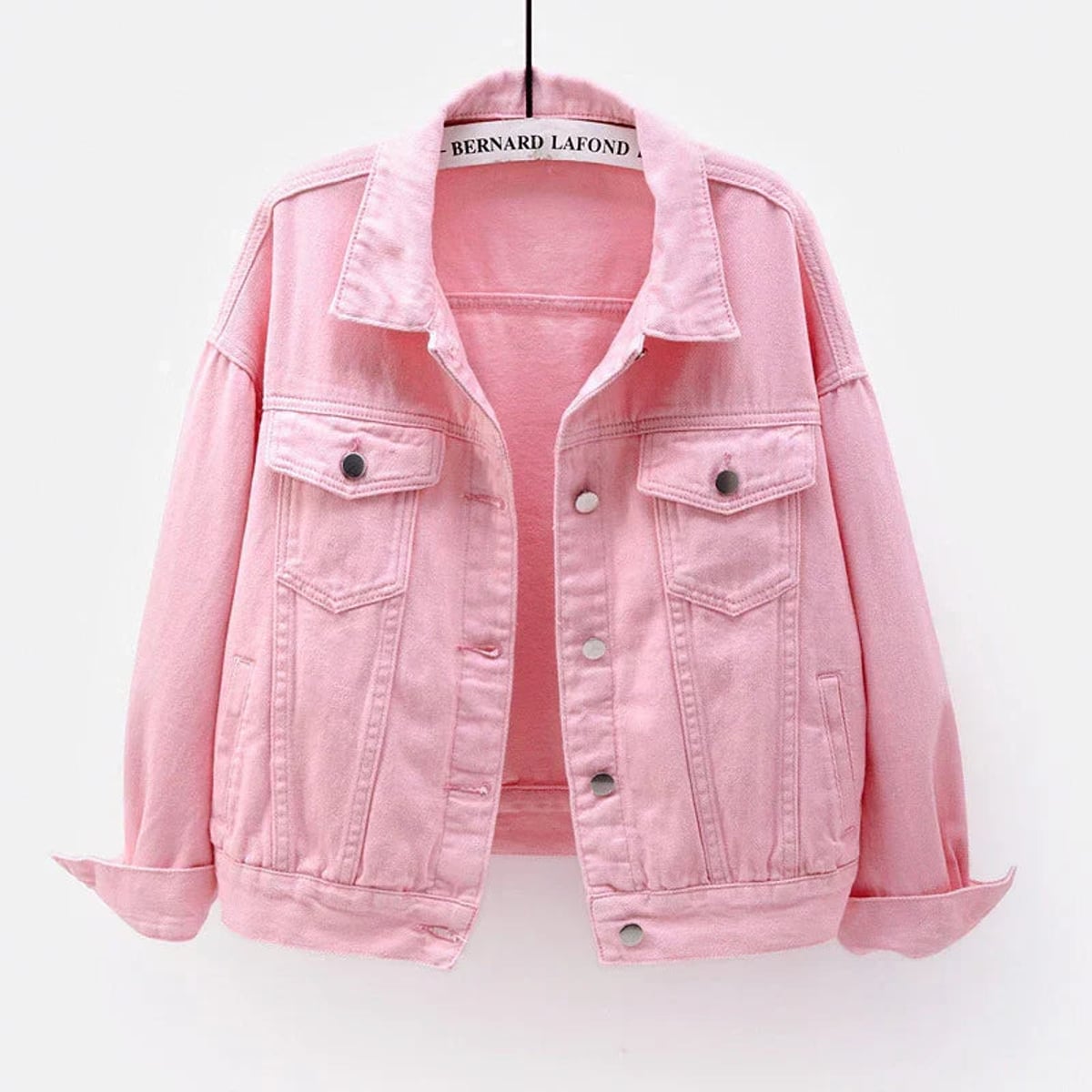 dames relaxed fit spijkerjasje met hemdkraag in roze