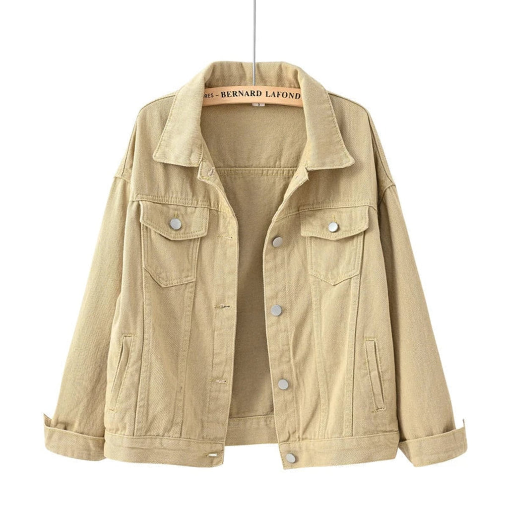 dames relaxed fit spijkerjasje met hemdkraag in beige