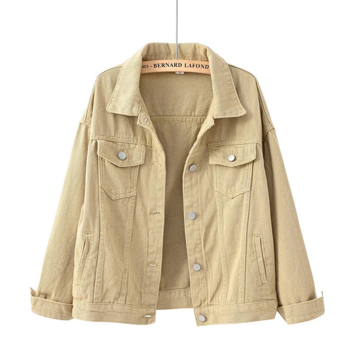 dames relaxed fit spijkerjasje met hemdkraag in beige