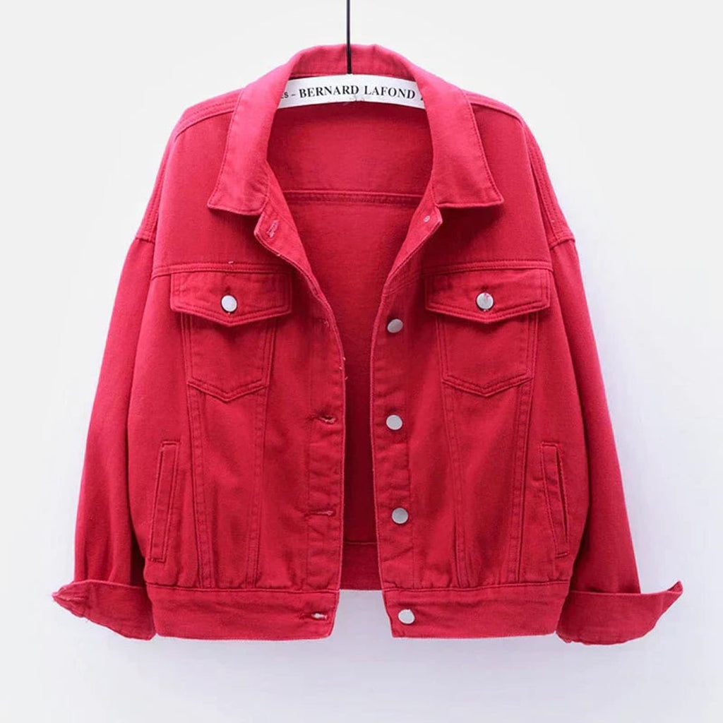 dames relaxed fit spijkerjasje met hemdkraag in rood