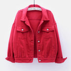 dames relaxed fit spijkerjasje met hemdkraag in rood