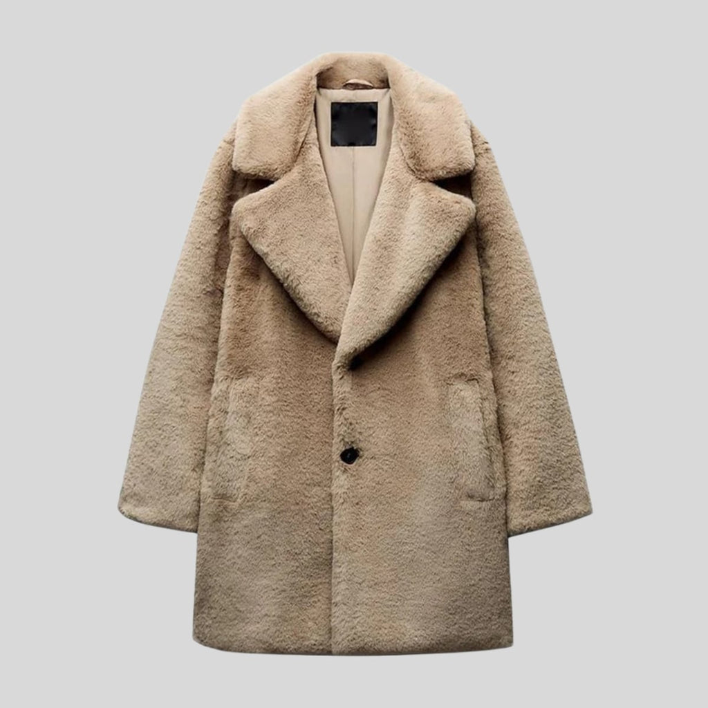 dames relaxed fit teddy coat met revers in bruin