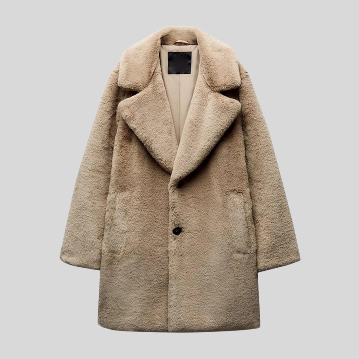 dames relaxed fit teddy coat met revers in bruin
