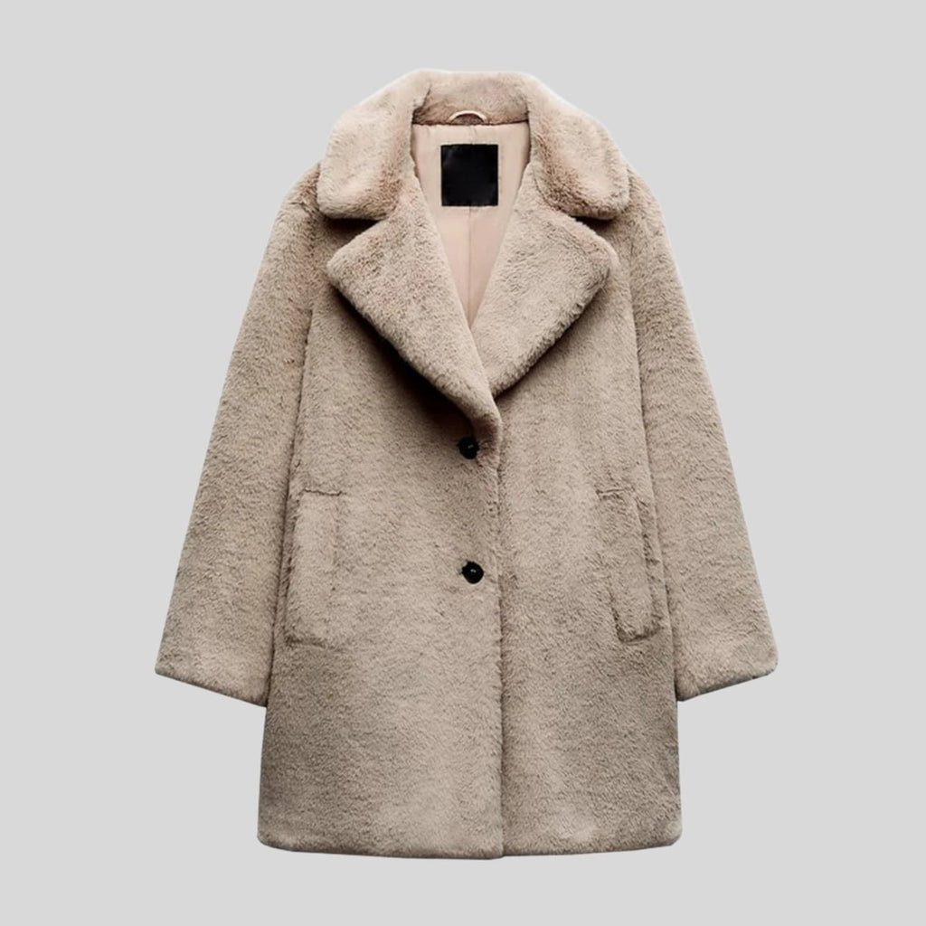 dames relaxed fit teddy coat met revers in grijs
