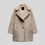 dames relaxed fit teddy coat met revers in grijs