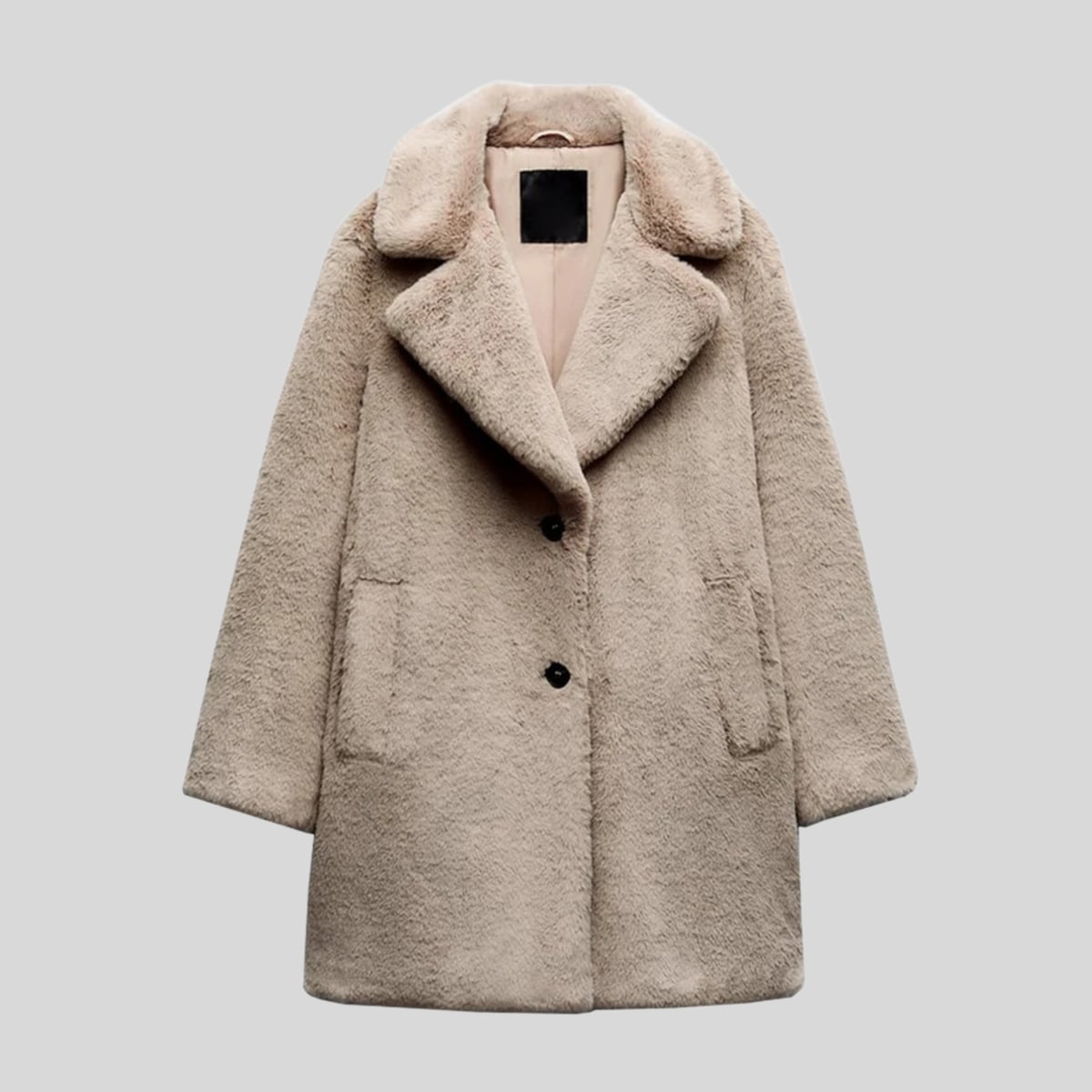 dames relaxed fit teddy coat met revers in grijs