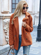 dames relaxed fit teddy coat met reverskraag in oranje
