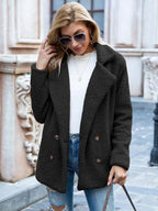 dames relaxed fit teddy coat met reverskraag in zwart