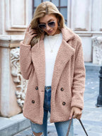 dames relaxed fit teddy coat met reverskraag in roze