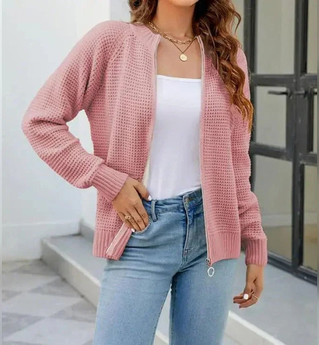 dames relaxed fit vest met ritssluiting in roze