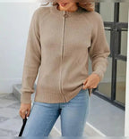 dames relaxed fit vest met ritssluiting in khaki