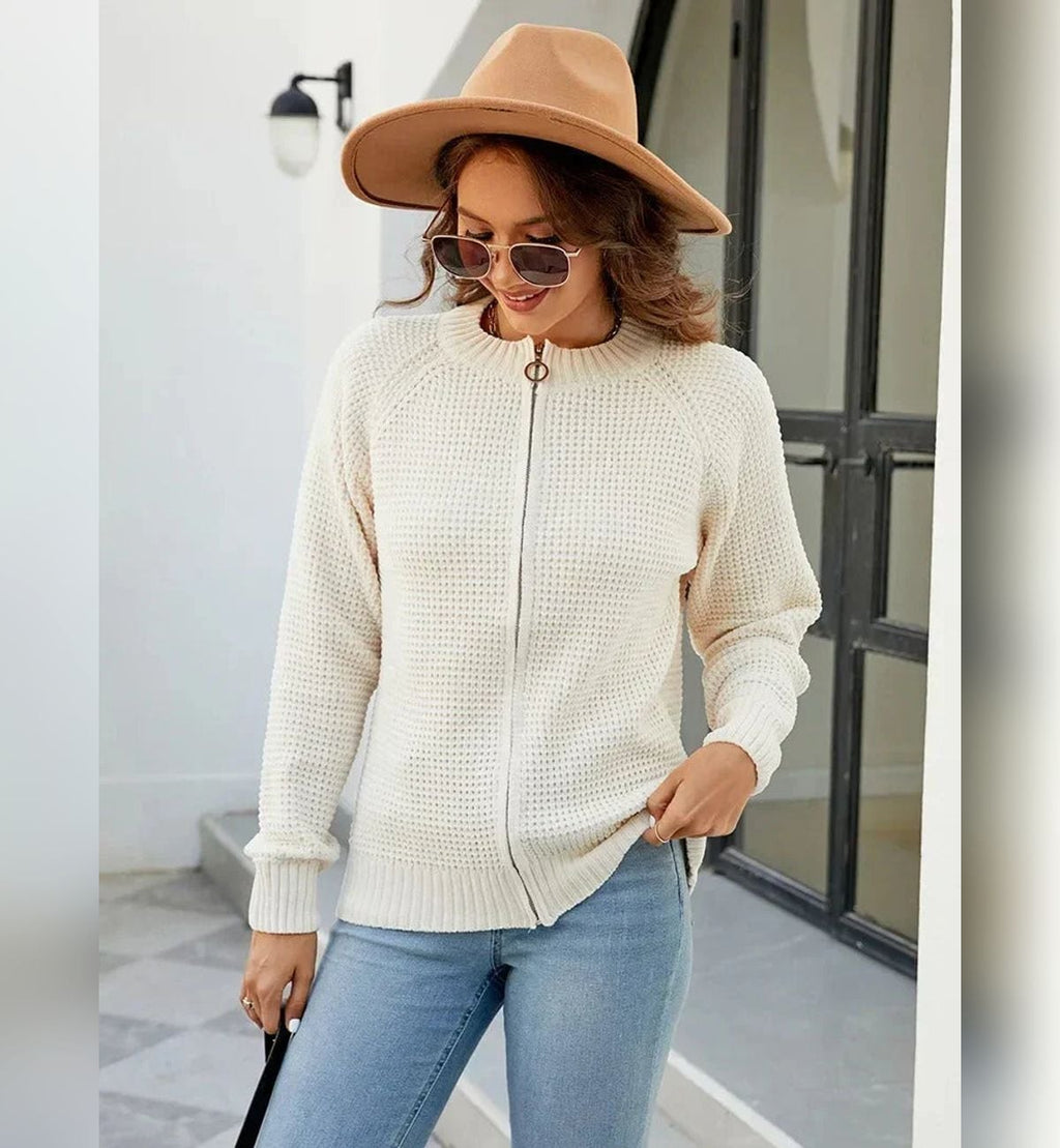 dames relaxed fit vest met ritssluiting in ivoor
