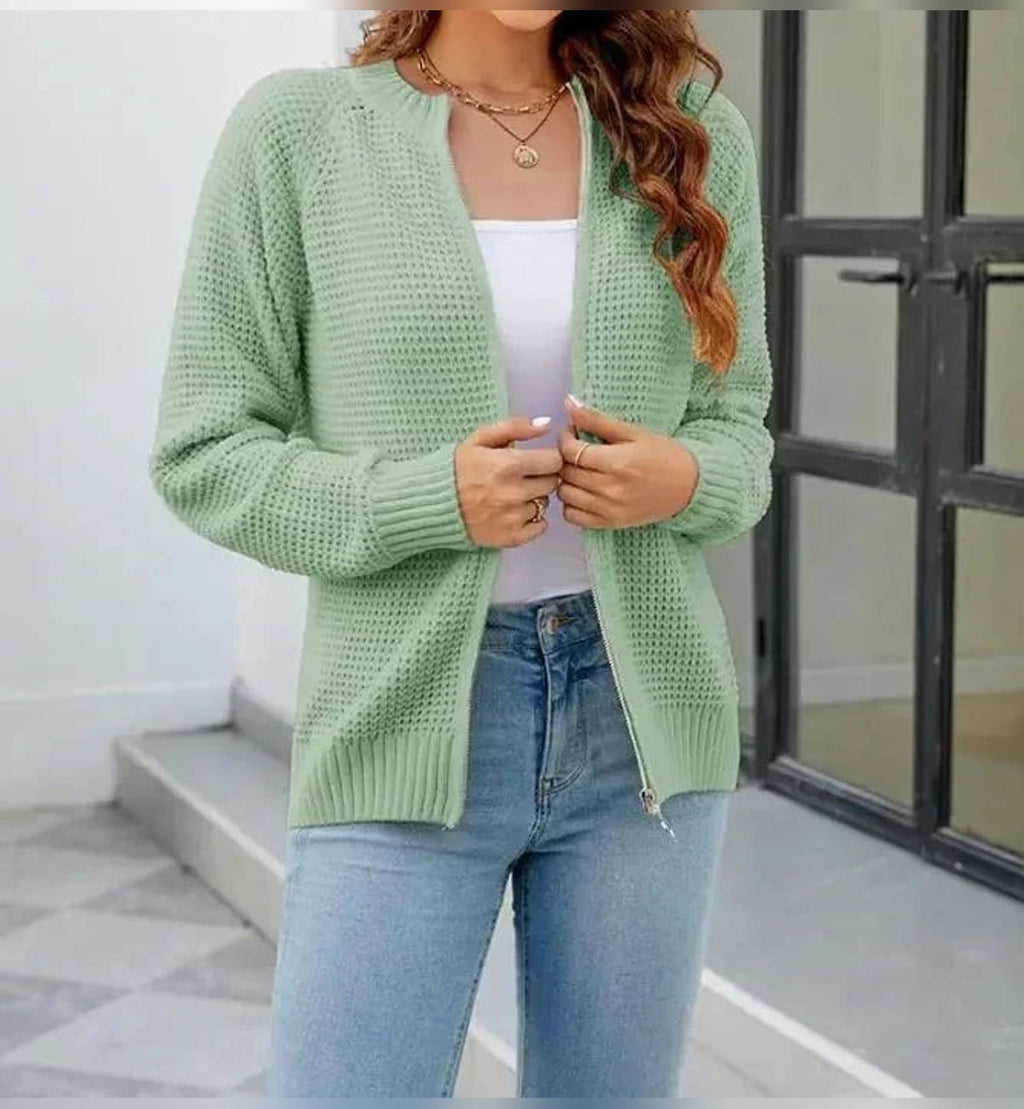 dames relaxed fit vest met ritssluiting in groen