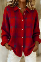 dames relaxed fit vest met ruitpatroon in rood
