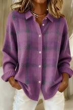 dames relaxed fit vest met ruitpatroon in paars