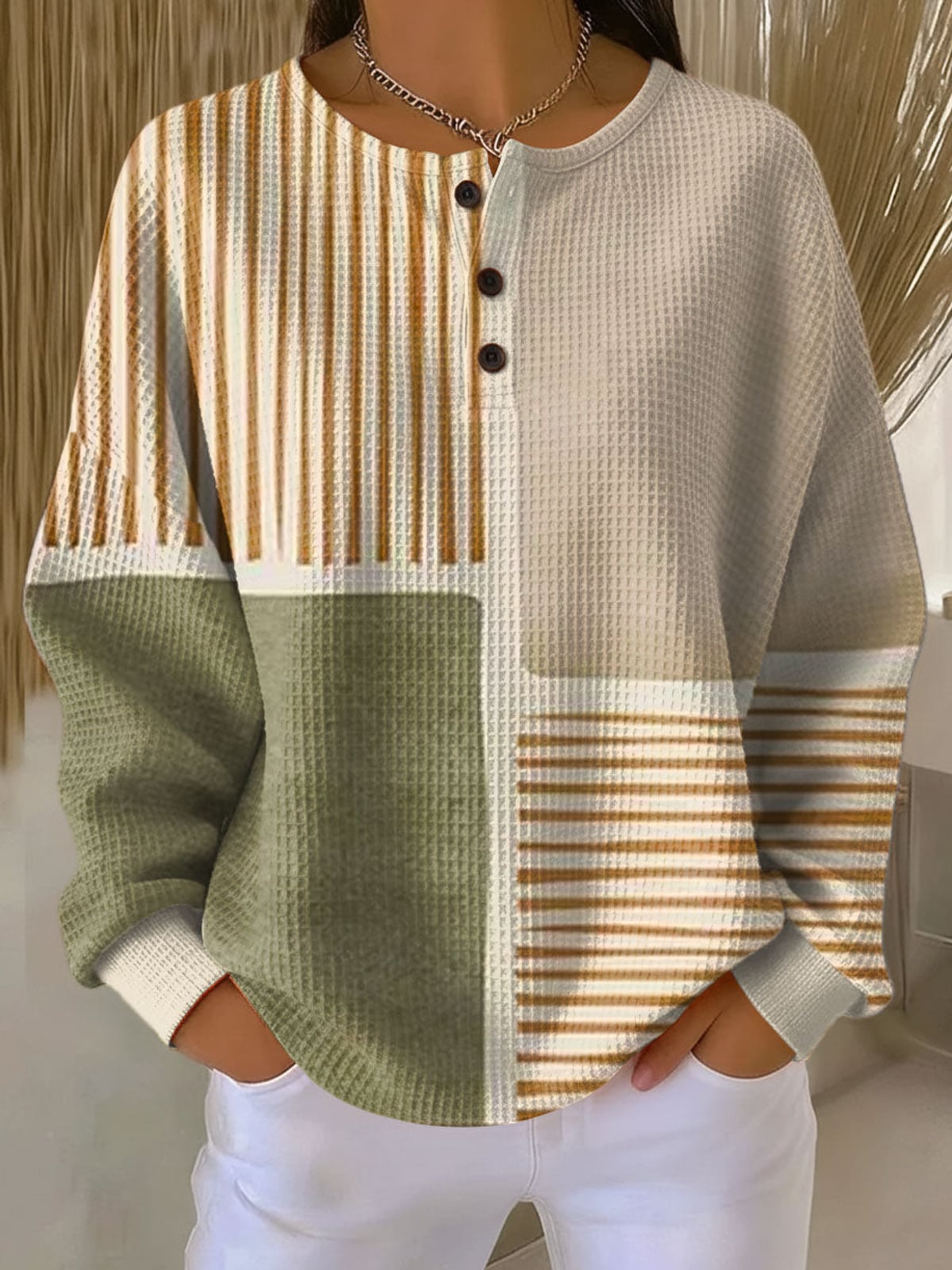 dames relaxed fit waffle trui in stijl 1