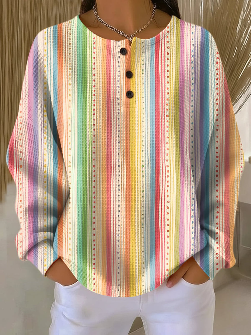 dames relaxed fit waffle trui in stijl 10