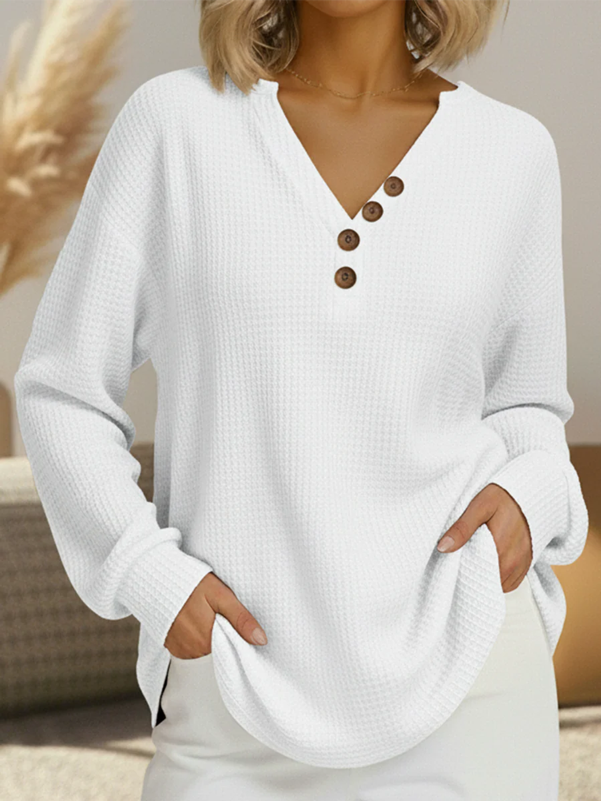 dames relaxed fit waffle trui in stijl 12