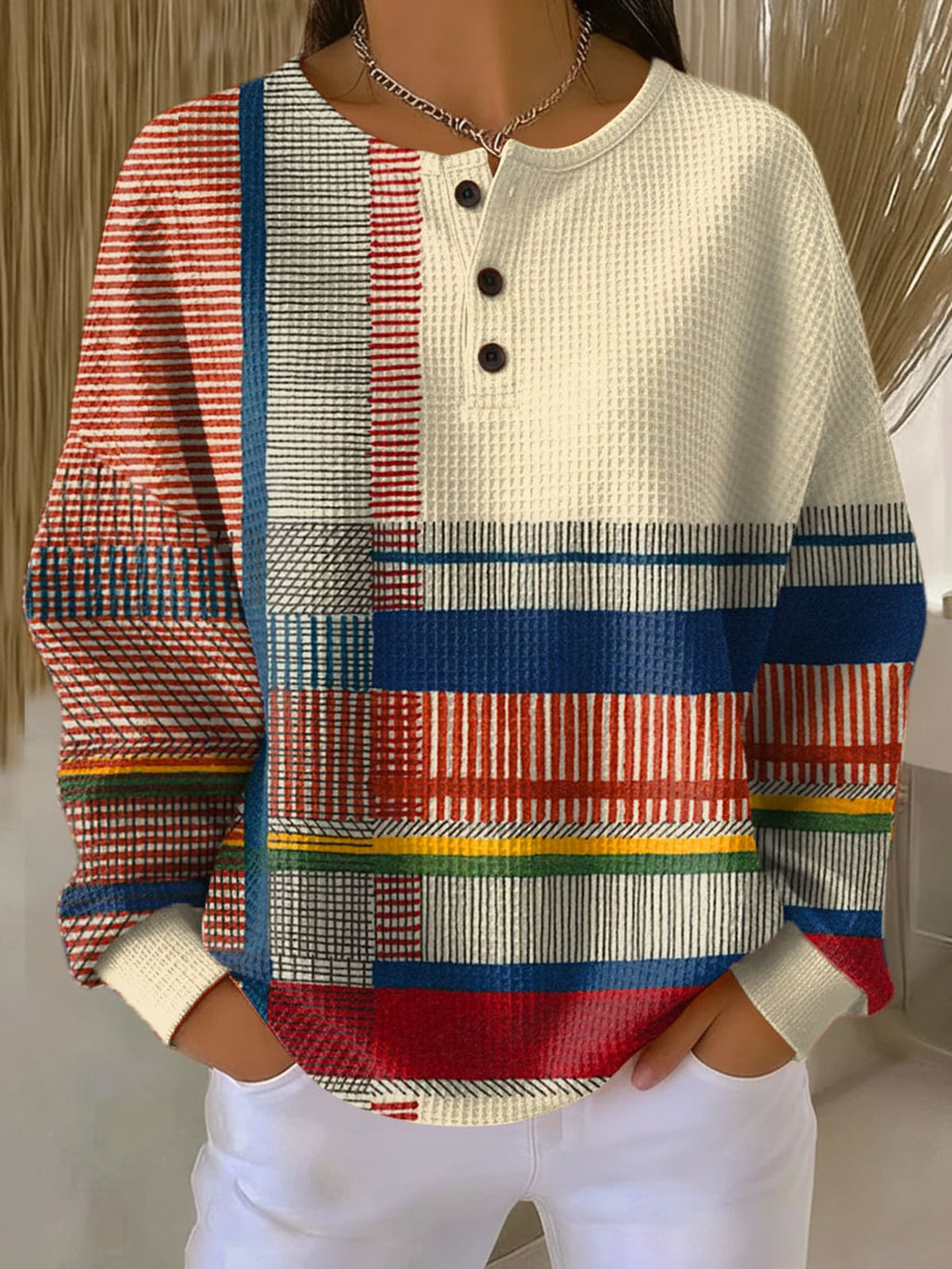 dames relaxed fit waffle trui in stijl 6